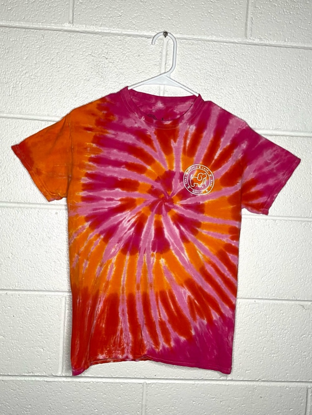 < Puppie Love Orange/Pink Tie Dye Short Sleeve Tee > - Picture 3 of 3